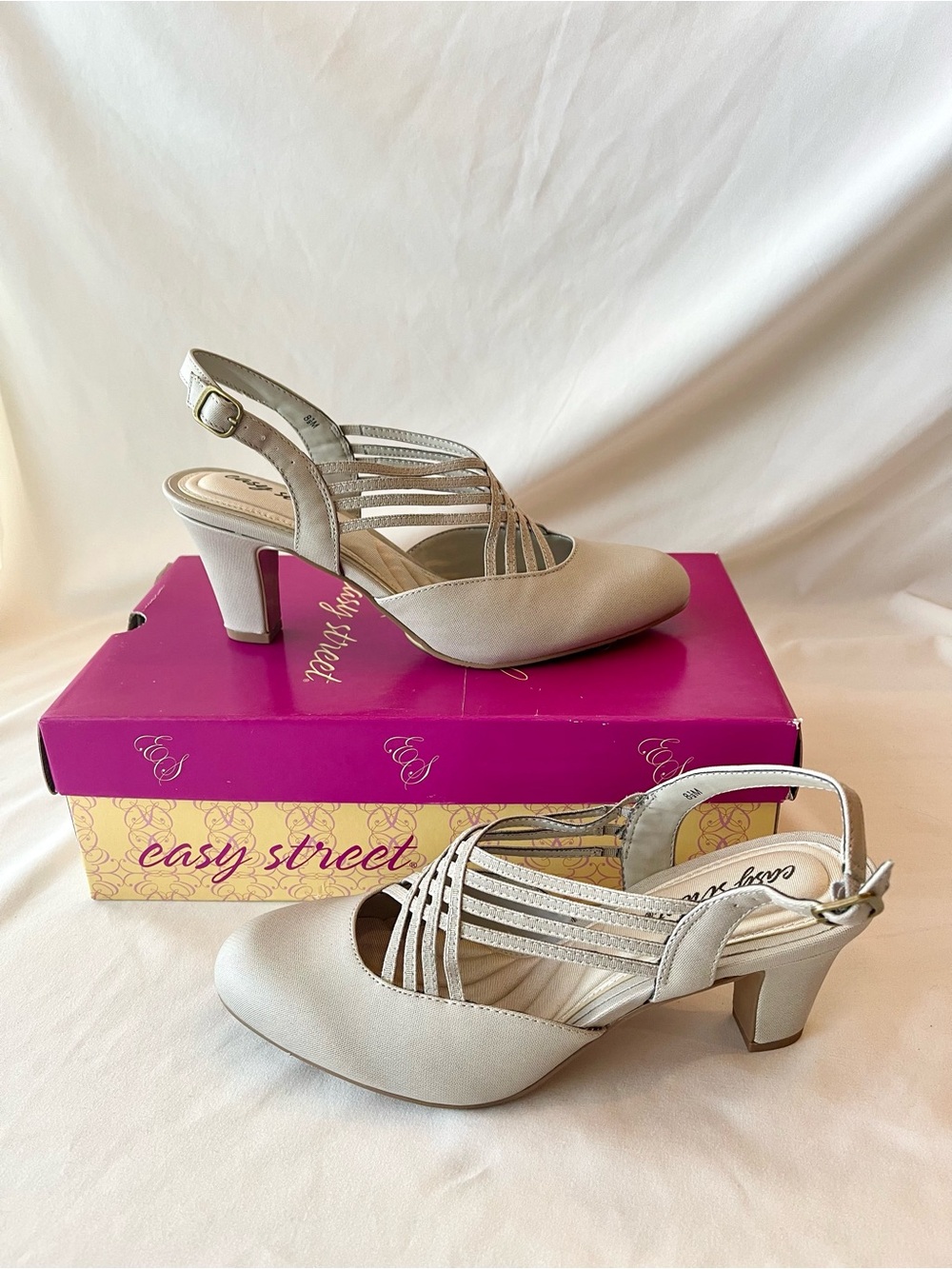 Easy Street Oatmeal Taupe Strappy Slingback Heels NWT